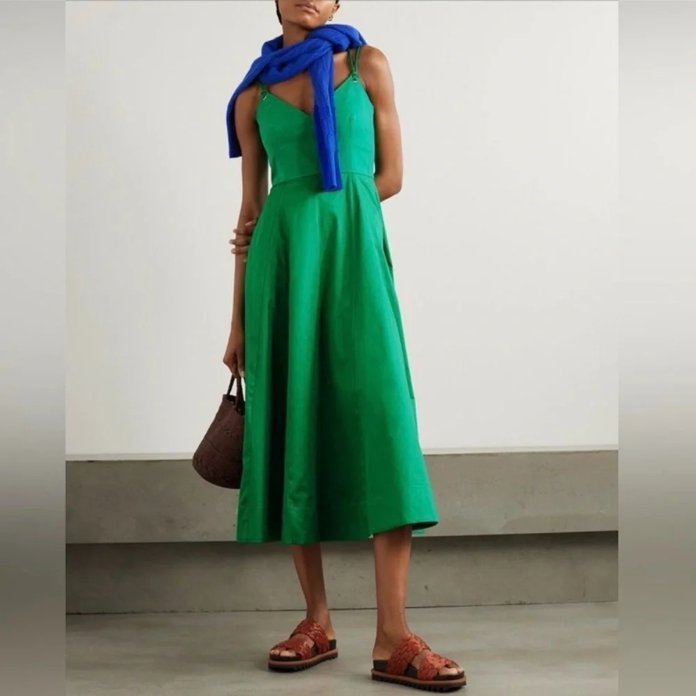 NEW LA LIGNE Pleated organic cotton-blend poplin and cotton midi dress - Picture 2 of 6